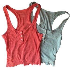 American Eagle Outfitters Coral and Light Blue Ribbed Tank Tops